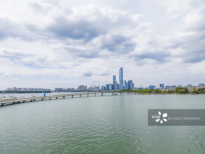 航拍苏州金鸡湖 航拍苏州金鸡湖栈道  航拍苏州金鸡湖金融中心 苏州金鸡湖图片素材