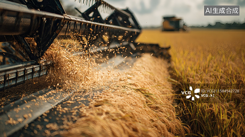 【AI数字艺术】稻田联合收割机收割作业场景图片素材