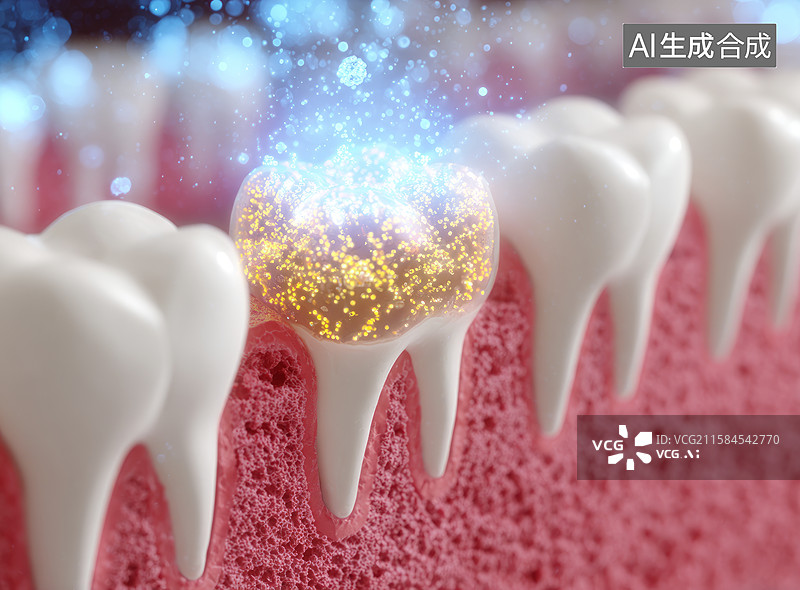 【AI数字艺术】牙齿表面牙菌斑与口腔健康概念图图片素材