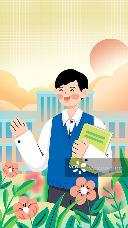 一位拿着书本站在花丛中的老师图片素材