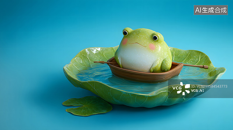 【AI数字艺术】荷叶上的青蛙，C4D动漫可爱模型图片素材