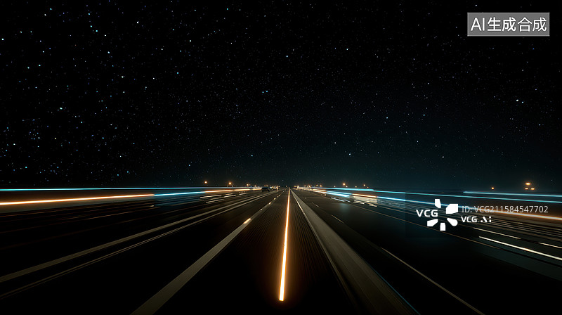 【AI数字艺术】夜空下的高速公路图片素材
