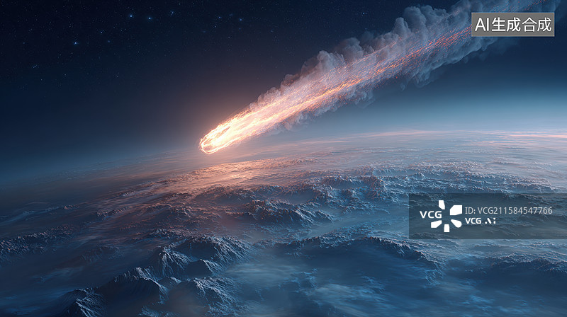 【AI数字艺术】流星划过夜空，照亮地球表面图片素材
