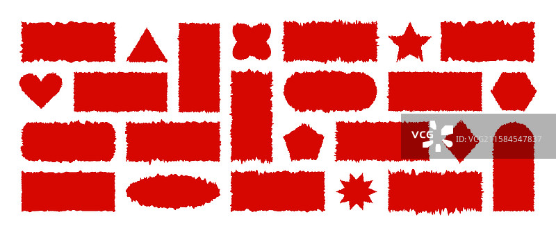 红色磨损的锯齿矩形形状集合图片素材