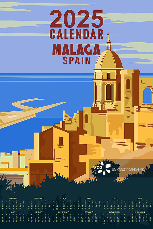 2025年马拉加西班牙旅行海报月历图片素材