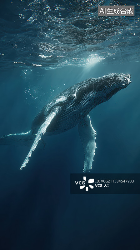 【AI数字艺术】深海中的座头鲸图片素材
