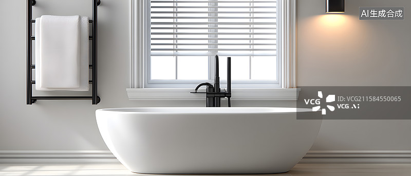 【AI数字艺术】极简现代浴室设计带灰色金属水龙头图片素材