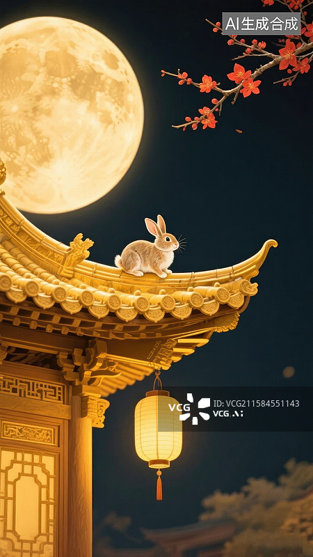 【AI数字艺术】中秋节插画海报设计月满中秋圆月赏月团圆海报模版图片素材