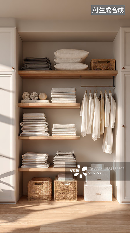 【AI数字艺术】整洁有序的衣柜内部布局图片素材