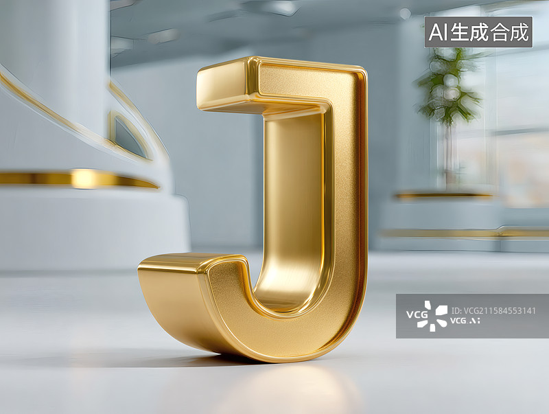 【AI数字艺术】艺术字金色英文字母J图片素材
