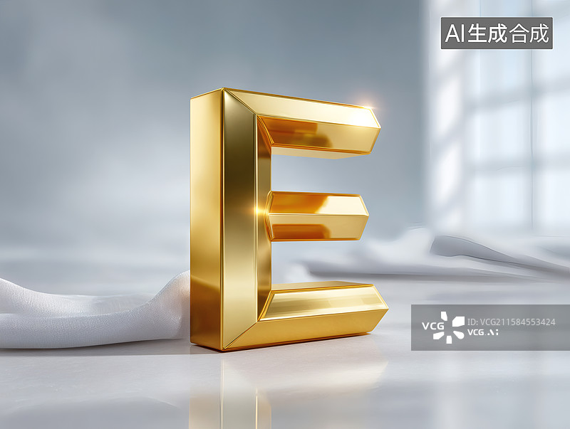 【AI数字艺术】艺术字金色英文字母E图片素材