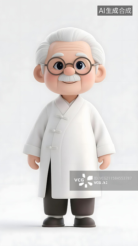 【AI数字艺术】AIGC：3D人物白发老者老中医 传统医疗 古法医疗图片素材