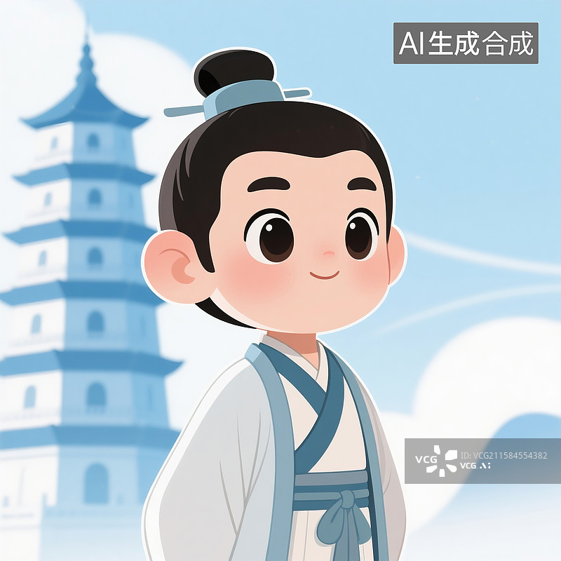 【AI数字艺术】二次元卡通精美汉代服饰男性古装全身像表情包图片素材