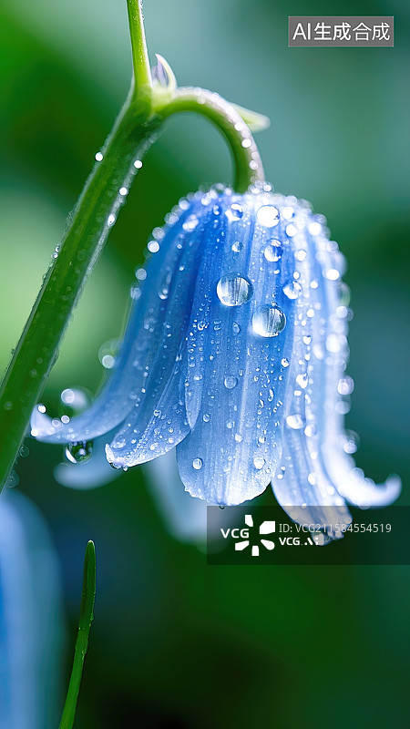 【AI数字艺术】雨后风中的蓝铃花插画广告配图背景图片素材