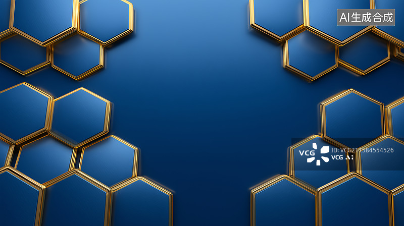 【AI数字艺术】蓝色六边形蜂巢状生物医药科技概念图图片素材