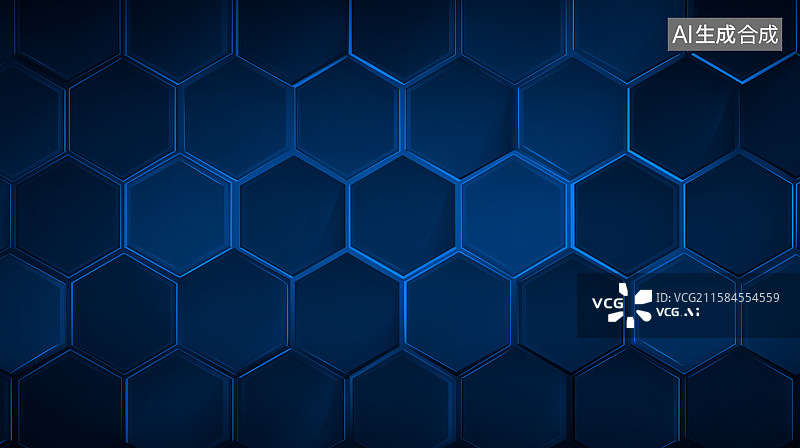 【AI数字艺术】蓝色六边形蜂巢状生物医药科技概念图图片素材