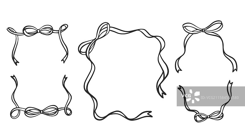 复古手绘的带有蝴蝶结和丝带的框架图片素材