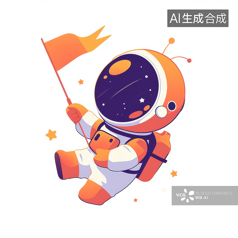 【AI数字艺术】童年梦想可爱卡通Q版动画宇航员插画图片素材