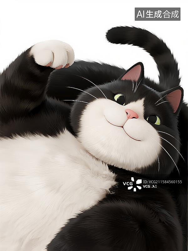 【AI数字艺术】卡通猫咪胖胖的奶牛猫图片素材