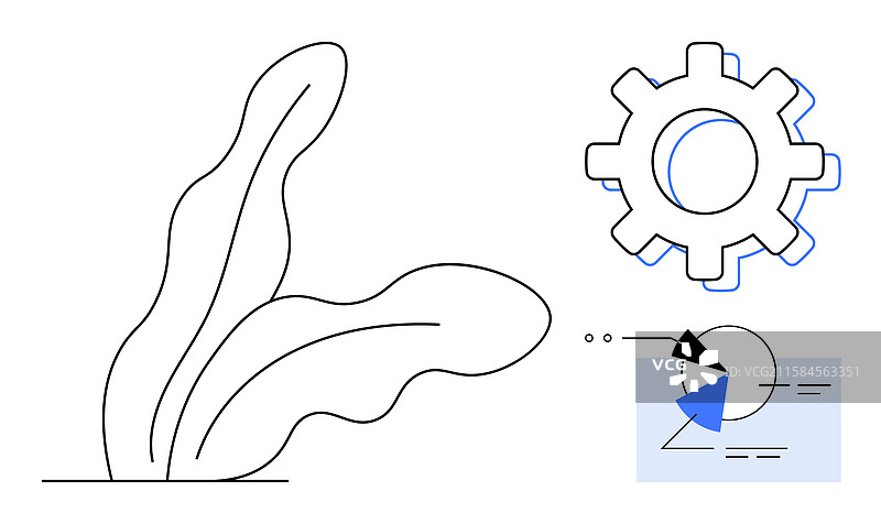 极简风格的叶子与齿轮和图表图片素材