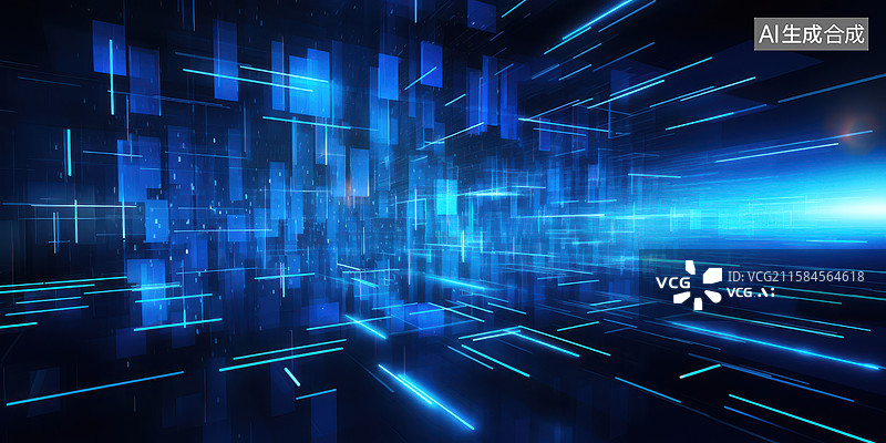 【AI数字艺术】蓝色科技感数据流隧道背景图片素材