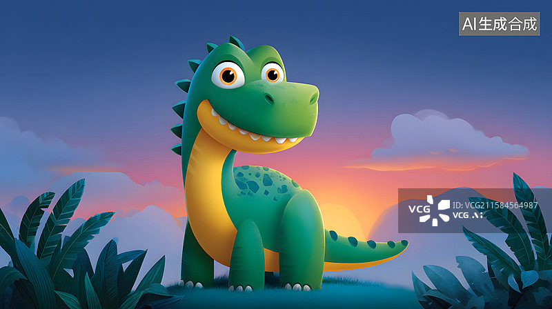 【AI数字艺术】微笑恐龙出现在史前森林中图片素材