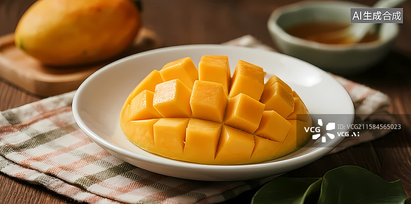 【AI数字艺术】切块芒果盛于白碗中图片素材