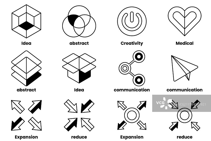 各种符号，包括一个盒子和一个心形图案图片素材