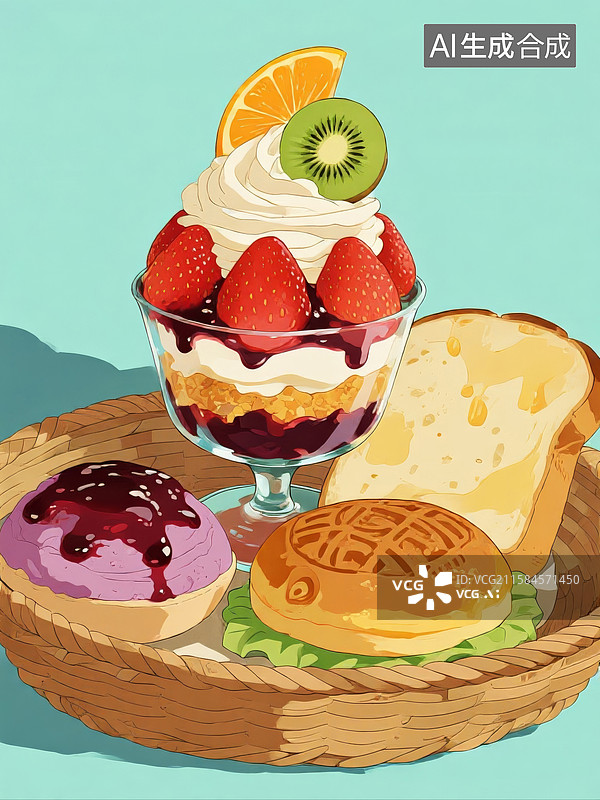 【AI数字艺术】美味的甜点和面包盘图片素材