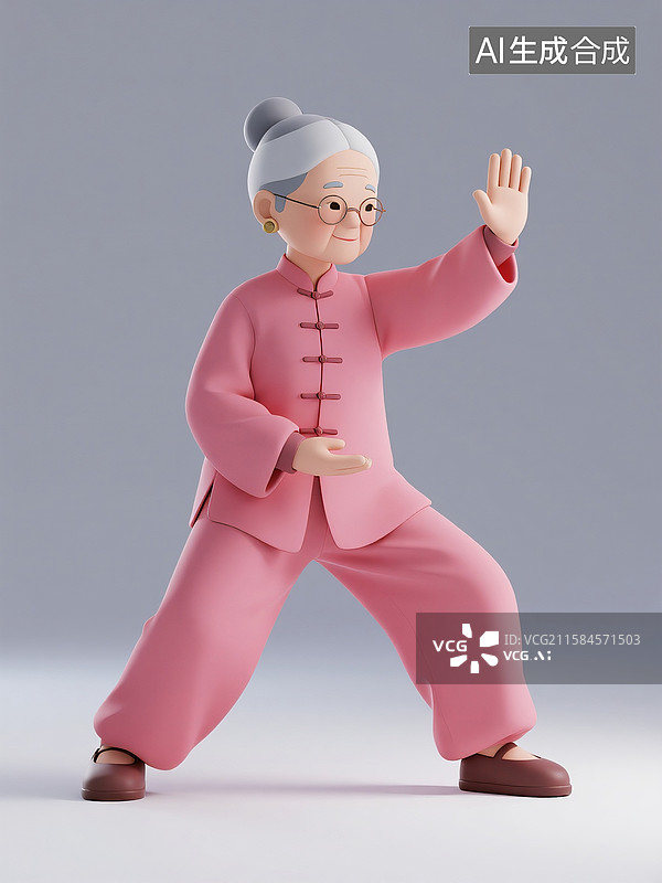 【AI数字艺术】卡通老年妇女练太极图片素材