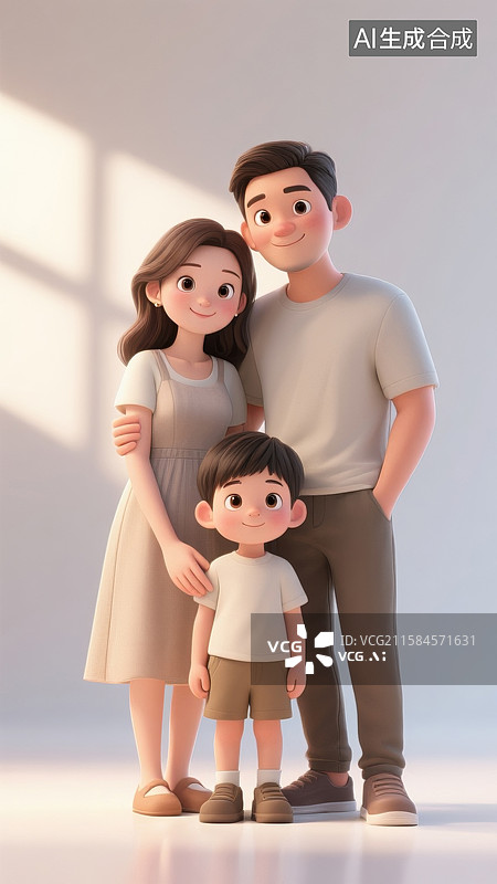 【AI数字艺术】卡通家庭肖像画父母儿子图片素材