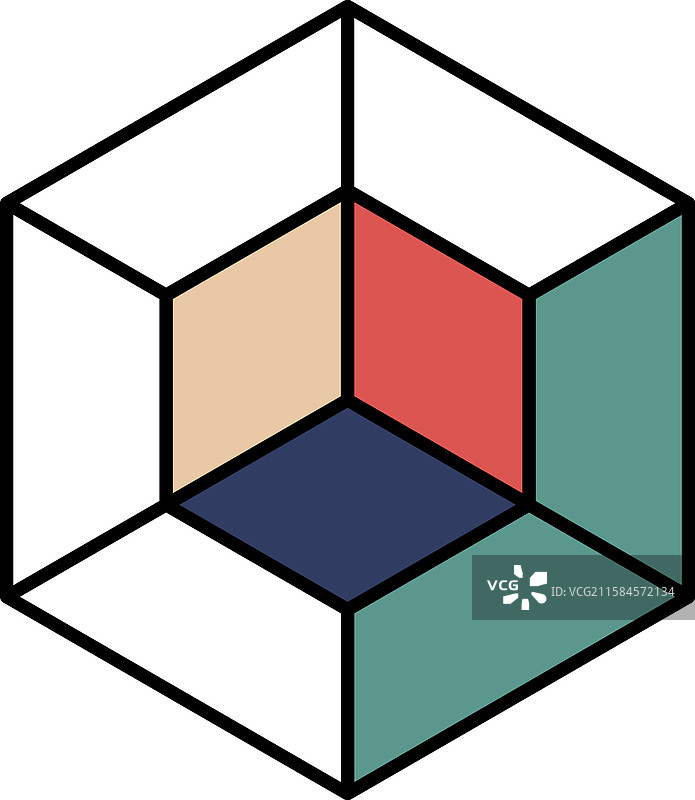 一个白色背景和彩色面的立方体图片素材