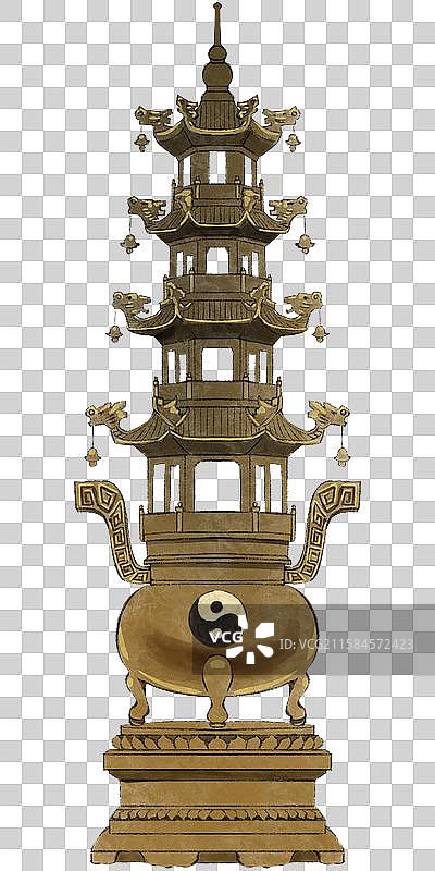 道教道观的焚香炉手绘元素图片素材