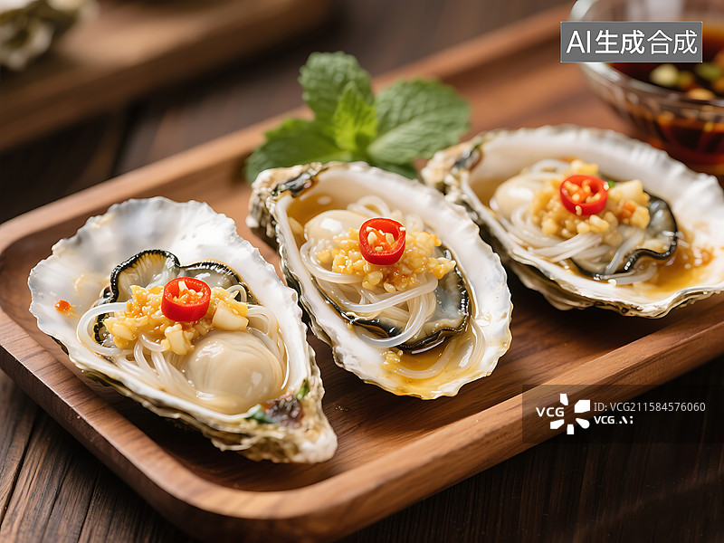 【AI数字艺术】蒜蓉粉丝炭烤生蚝 新鲜 乳山生蚝图片素材