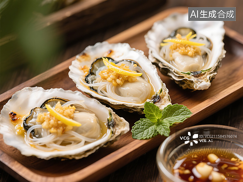 【AI数字艺术】蒜蓉粉丝炭烤生蚝 新鲜 乳山生蚝图片素材