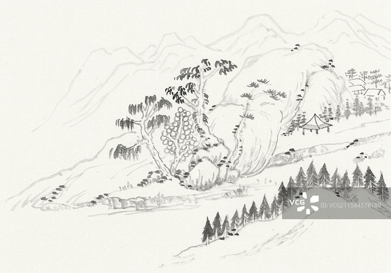 变临清代画家水墨山水风景文人画图片素材