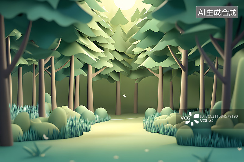 【AI数字艺术】3D松柏森林树林图片素材