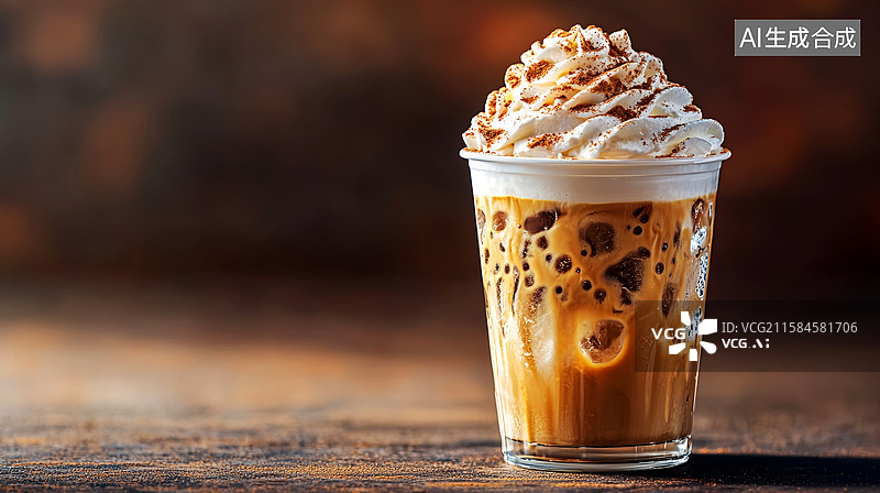 【AI数字艺术】一杯冰镇奶油咖啡奶茶图片素材