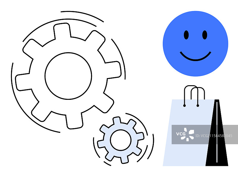 微笑的面孔与齿轮象征着高效与图片素材