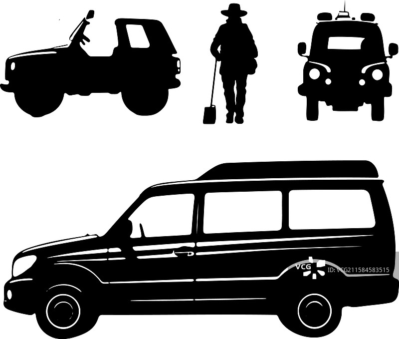 黑色旅游车辆剪影 - 插图集图片素材