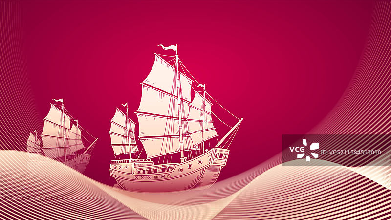 线条海上帆船插画图片素材