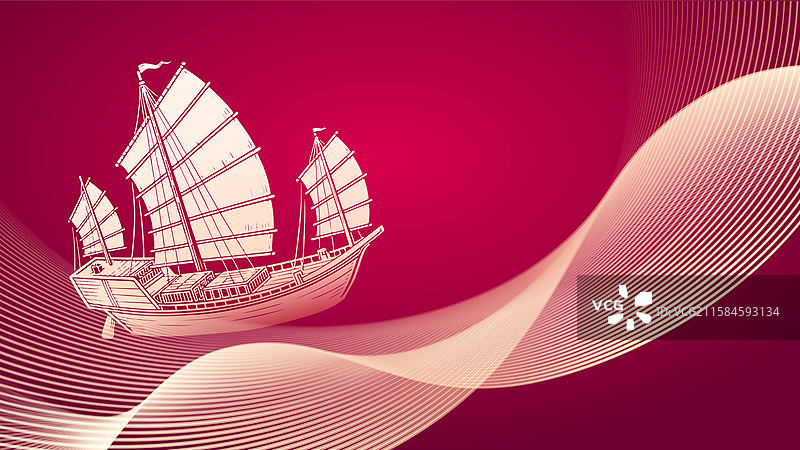线条海上帆船插画图片素材