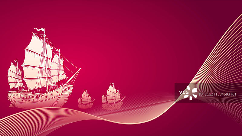 线条海上帆船插画图片素材