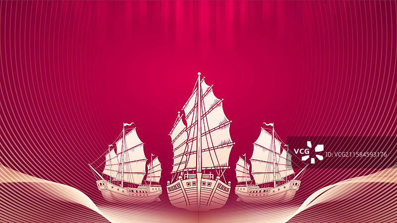 线条海上帆船插画图片素材