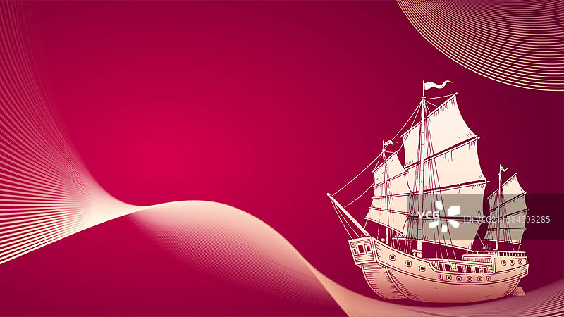 线条海上帆船插画图片素材