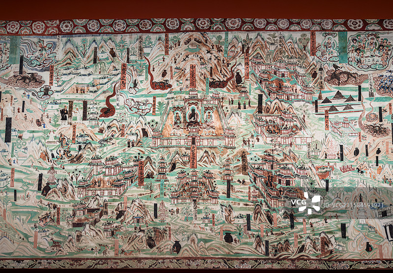 五代 莫高窟第61窟 五台山图 江西省博物馆 釉见敦煌 瓷画艺术展图片素材