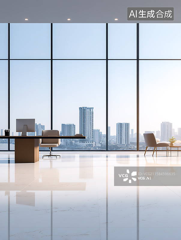 【AI数字艺术】摩天大楼落地窗现代建筑室内空间图片素材