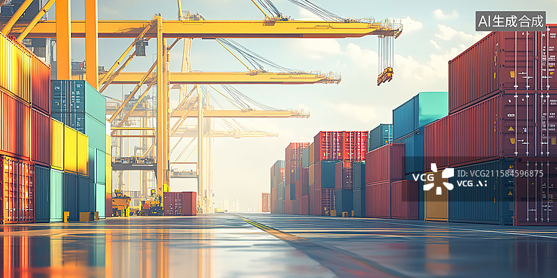 【AI数字艺术】港口码头货运集装箱插画图片素材