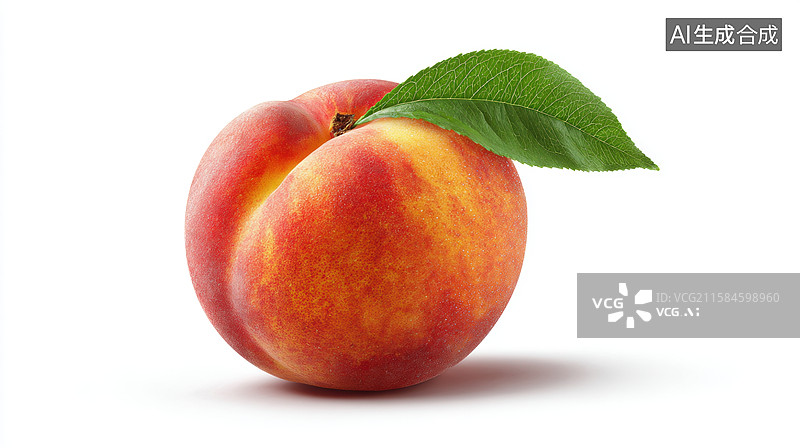 【AI数字艺术】新鲜桃子配绿叶图片素材