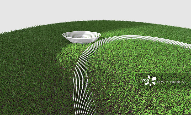 绿色的草地上的白色建筑图片素材